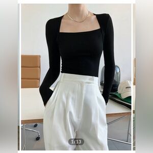 Commense Square Neck Solid Long Sleeve Shirt NWT